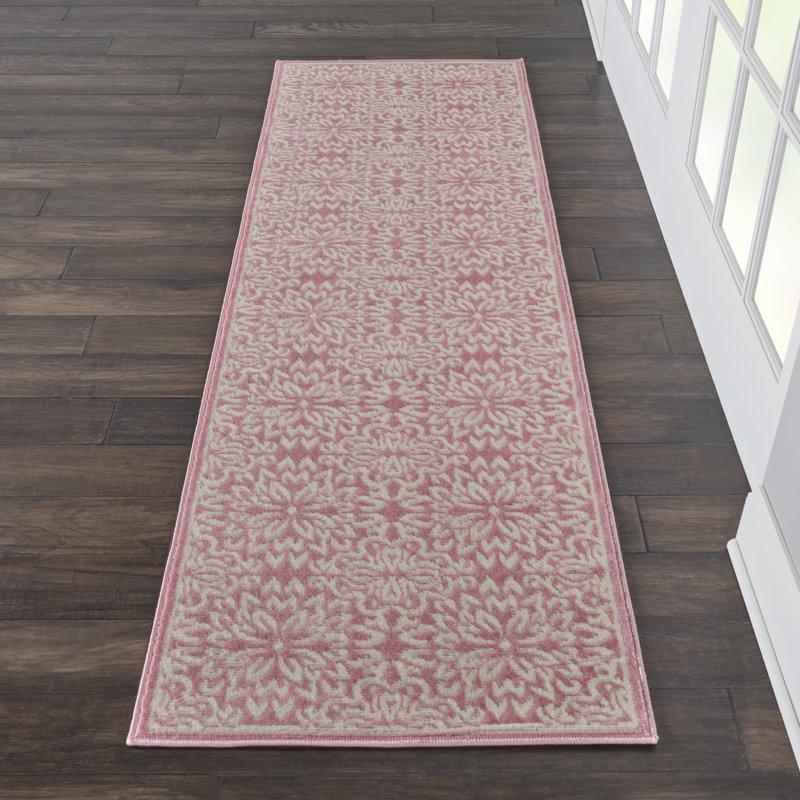 Tapis floral ivoire / rose Yurig, Tapis de couloir 2 pi 3 po x 7 pi 3 po