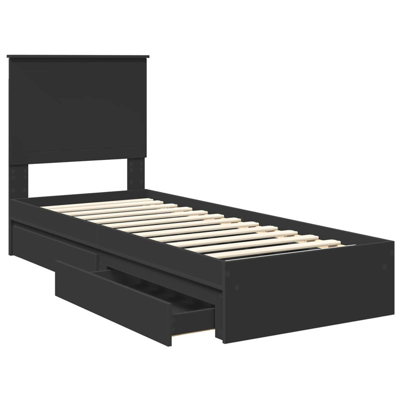  Bed Frame With Drawer Engineered Wood, Small Single (2'6), Black