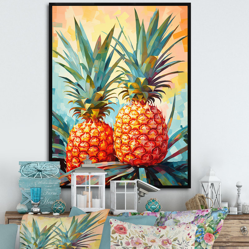 Sérénade ensoleillée à l'ananas, H 32 po x l 16 po x P 1 po, Cadre flottant noir