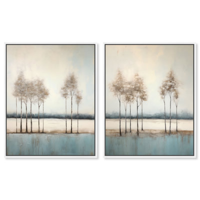Ensemble de décorations murales bleues sur toile "Tambour Timber" par Art Remedy, cadre blanc, 20 x 24