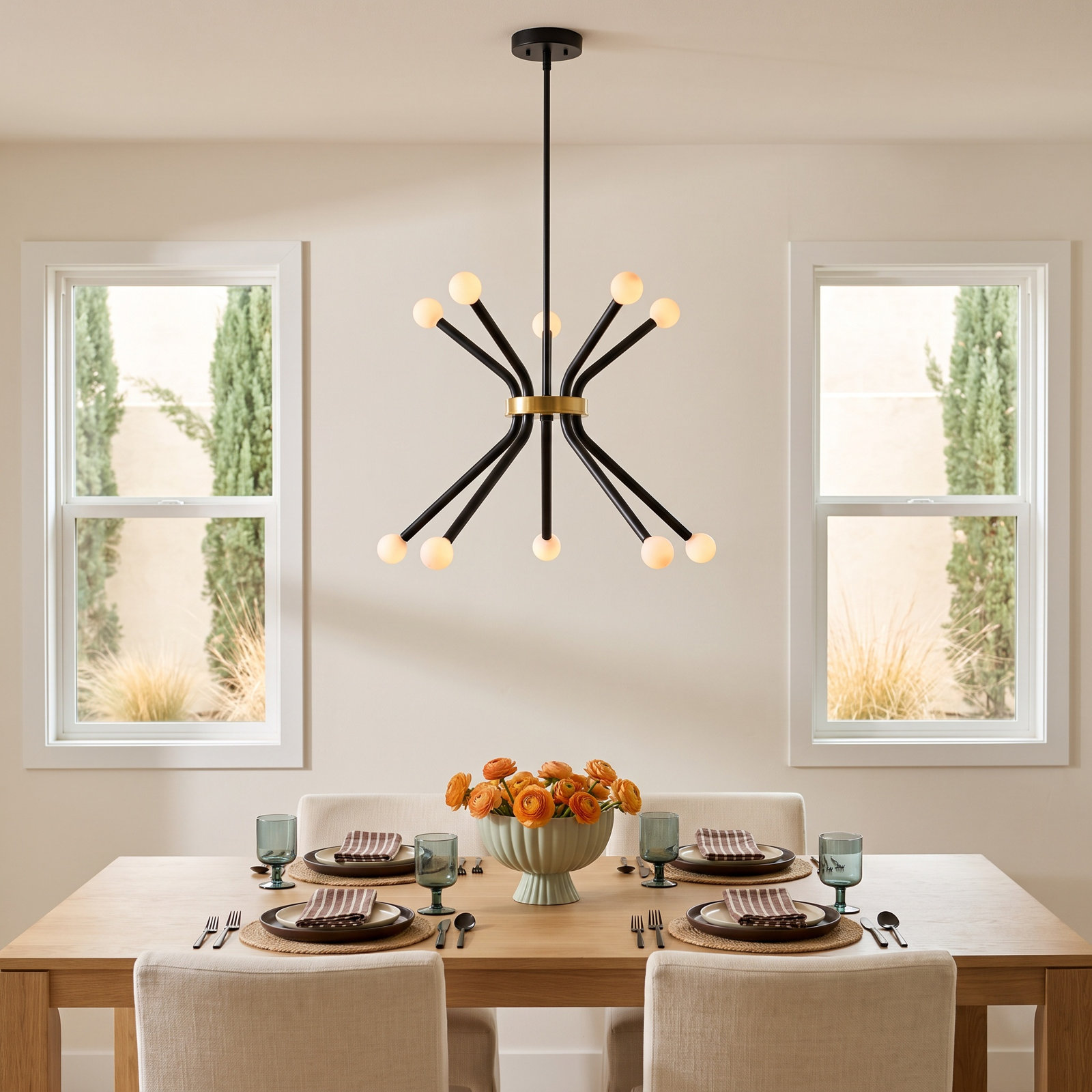 10 - Light Dimmable Sputnik Chandelier, Black