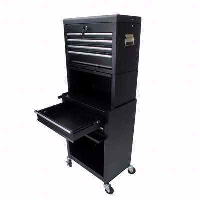 Armoire à outils sur roulettes, armoire à outils verrouillable à 6 tiroirs avec 4 roues universelles, rangement pour boîte à outils amovible 2 en 1, roulant