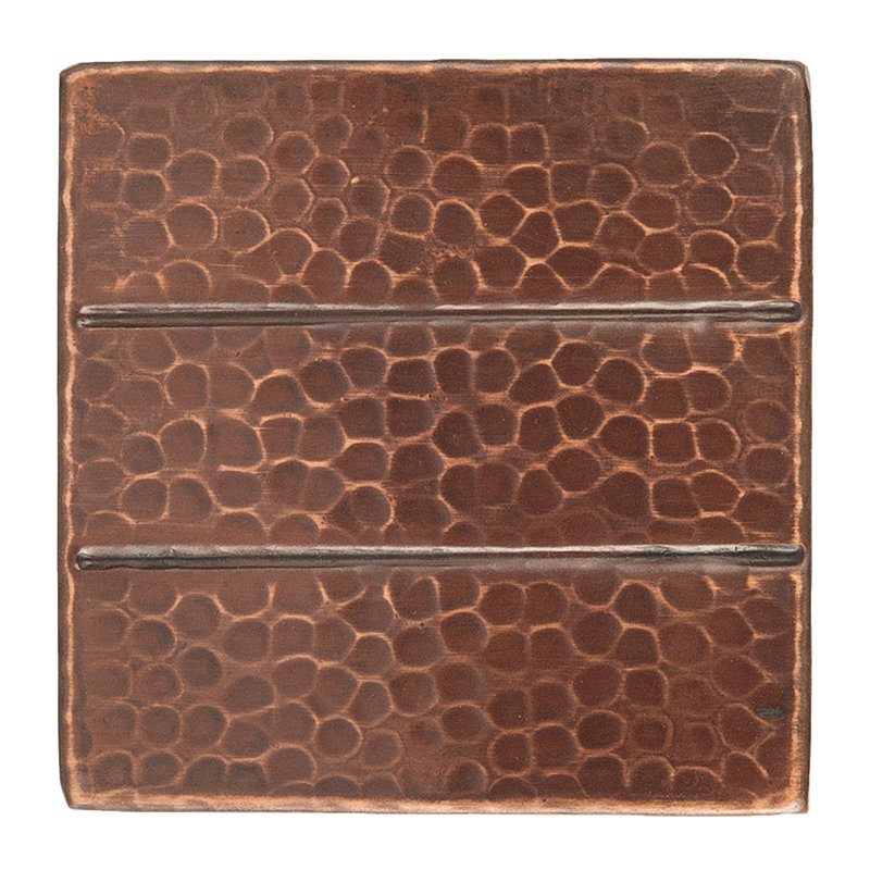 4" x 4" Hammered Copper with Linear Tile Design - Quantity 8
