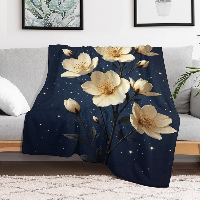  Jeté en flanelle de fleurs Bloomi, couverture douce et chaude pour le canapé du salon, 60 x 80 po