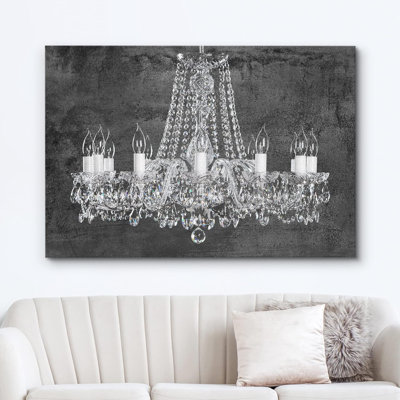 Glam Crystal Chandelier " Black Gray Grunge White Crystal Chandelier Decor Lights Contemporary Relax Calm " Graphic Art Print