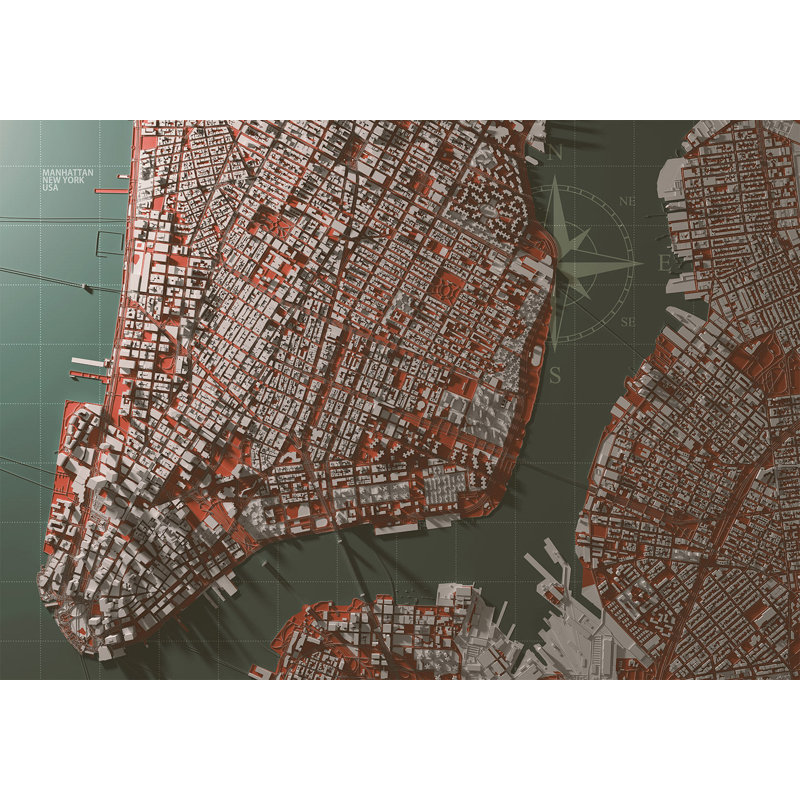 Papier peint carte carte - Rendez-vous à Manhattan, L 82 po x l 118 po