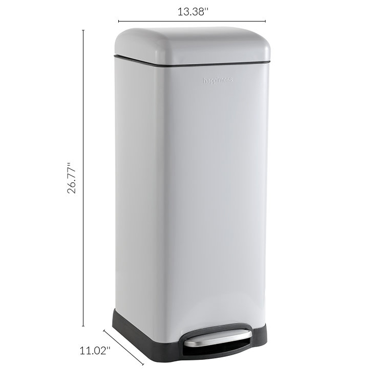 Betty Retro Steel Step On Trash Can, Fog Gray, 8 Gallons
