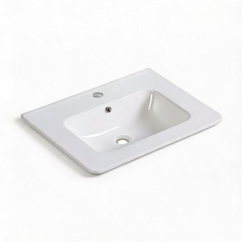 Vasque de salle de bain en céramique blanc laiteux de 61 cm (24 pouces) avec trous pré-percés pour robinetterie à entraxe centré