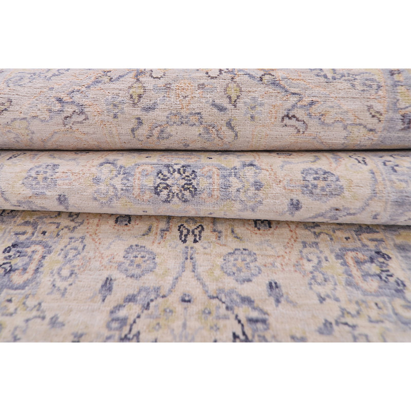 Tapis de couloir beige / argent noué à la main de haute qualité