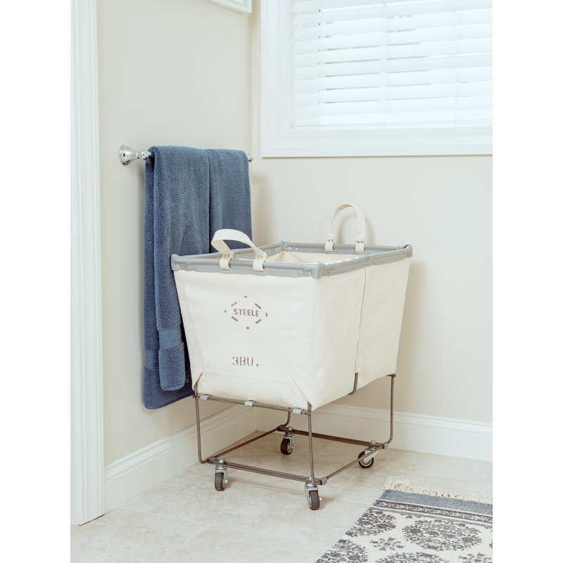 Canvas Rolling Laundry Basket with Handles, 0, 2", Gray Vinyl