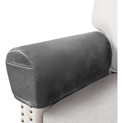 Couch Arm Covers Set of 2 Armrest Covers for Sofa Chair Arm Protectors Stretch Armchair Slipcovers with Pockets Washable Spandex Fabric (Grey)