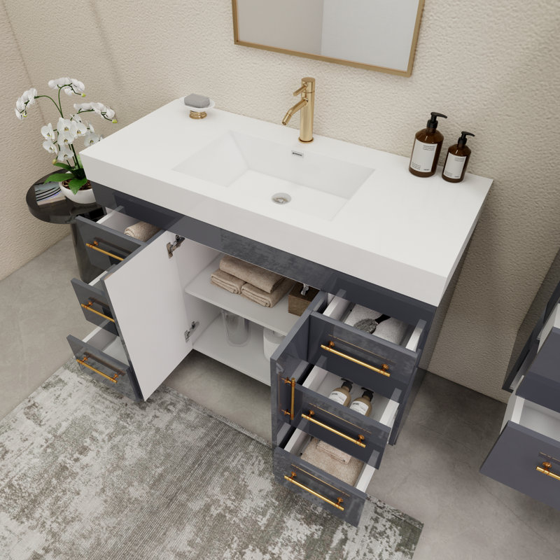 48'' Single Bathroom Vanity with Acrylic Top, Glossy Gray