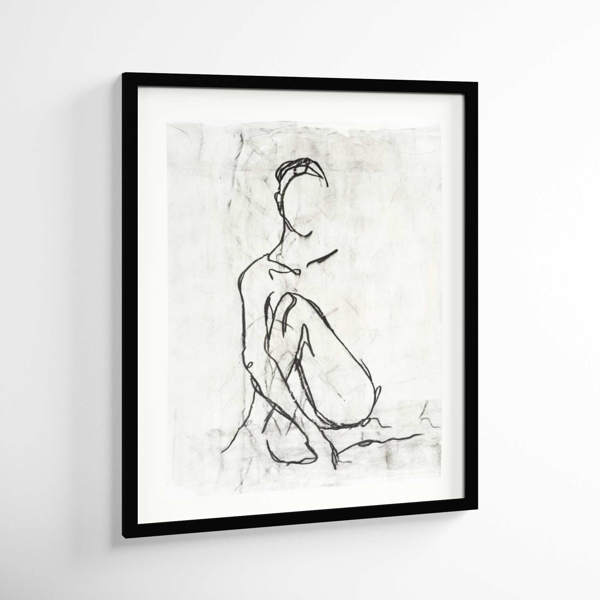 Embellished Nude Contour Sketch II by Ethan Harper, 25" H x 21" W, Black Framed Paper