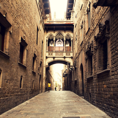Street in Barcelona. 1 Piece Wrapped Canvas Wall Art