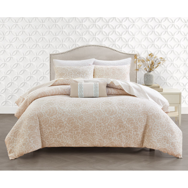 Ensemble de housse de couette Colette en coton matelassé avec bride 1/2 po - motif floral élégant, Lin lin