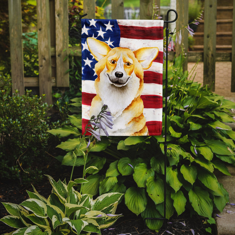 2 côtés en polyester de 2 côtés american drapeau de jardin, Corgi brun clair