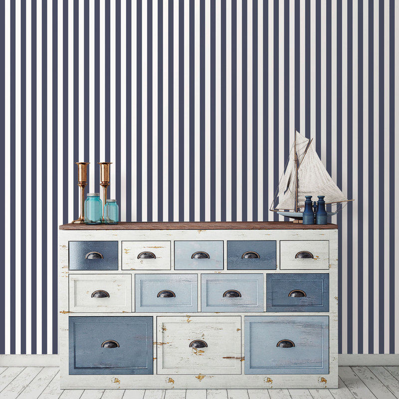 Diggs 10m x 52.8cm Matte Wallpaper Roll, Navy/White