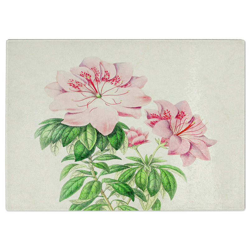Tempered Glass Queen Victoria Azalea Illustration Chopping Board, 39 cm W x 28.5 cm L