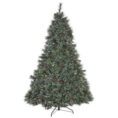 9FT Cashmere And Snow Bristle Mixed Tree With 2317 Tips, 105 Pine Cones & 1200 Clear Lights