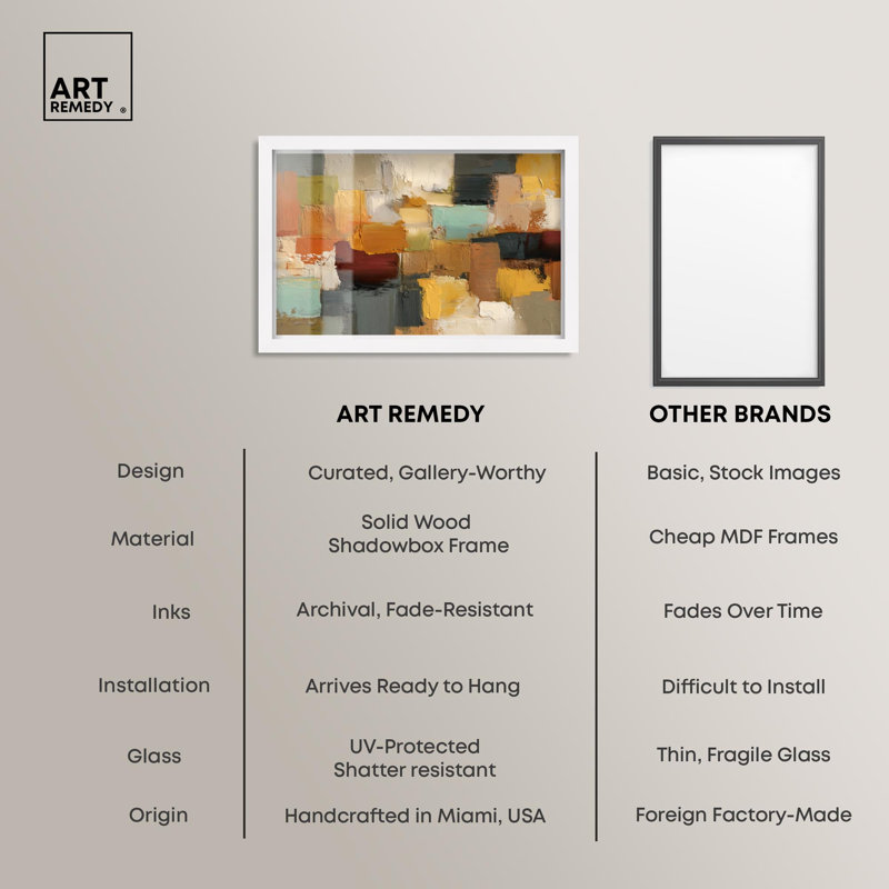 "Urban Patchwork I Shadowbox Print", art mural abstrait par Art Remedy, cadre blanc, 25 x 17, H 17 po x l 25 po, Cadre blanc