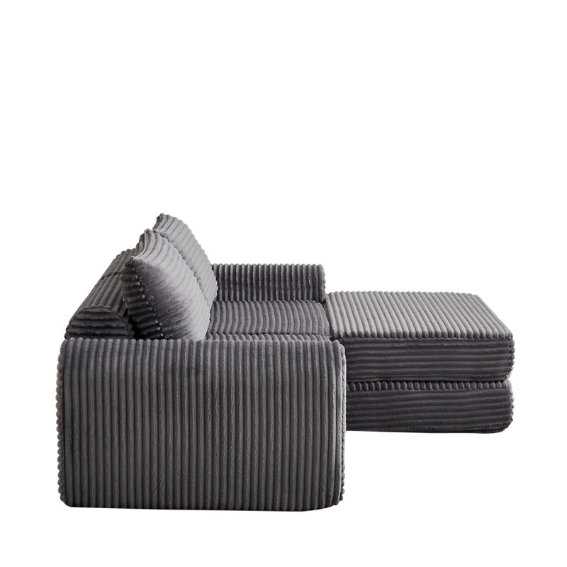 75.5 " Corduroy L-Shaped Sofa & Chaise, Grey