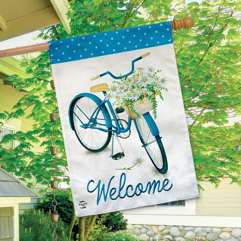 Spring Bike Burlap House Flag
