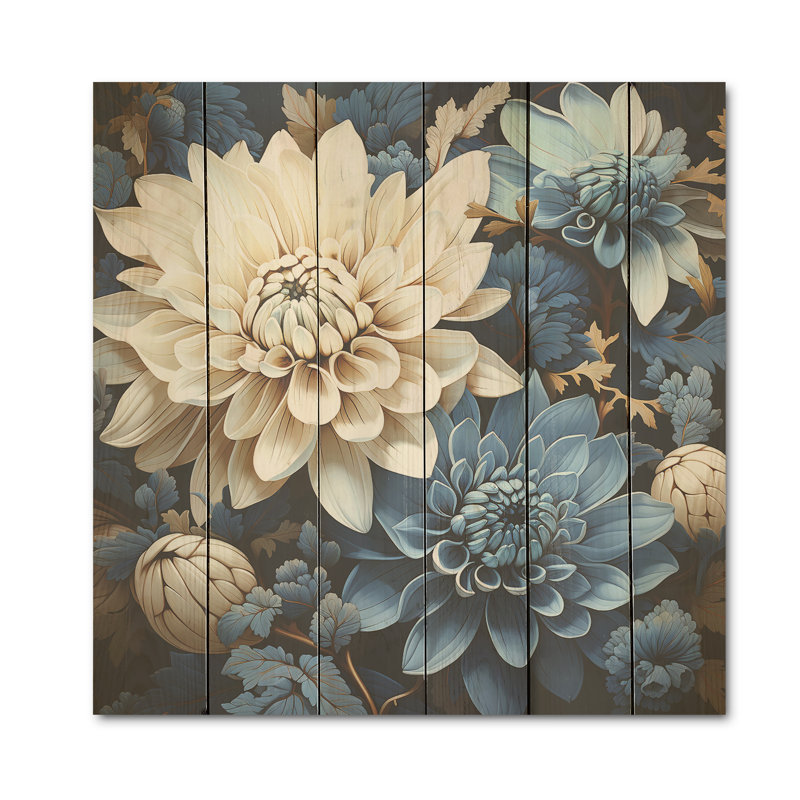 Mosaïque de chrysanthèmes blancs et bleus pures, H 30 po x l 30 po