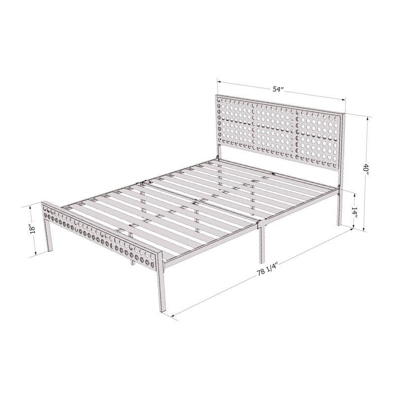 Full White and Natural Metal Platform Bed with Cane Headboard
