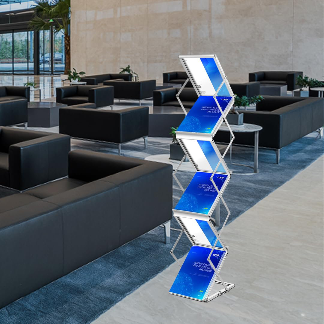 Latitude Run® Literature Rack, 6 Pockets, Pop Up Aluminum Magazine Rack