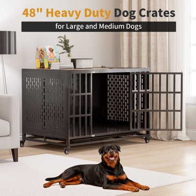 Mobilier de cage robuste pour chien, caisses en bois pour chiens de grande et moyenne taille, chenil d'intérieur avec plateau amovible, table de bout décorative pour animal de compagnie, brun