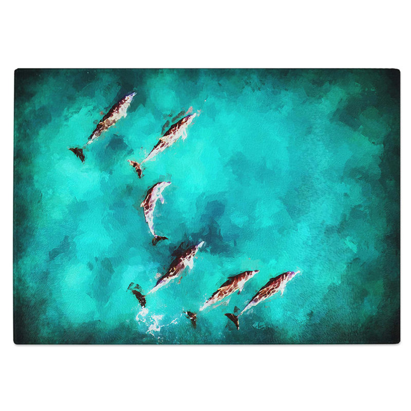 Tempered Glass Sunlight upon the Dolphins Chopping Board, 39 cm W x 28.5 cm L