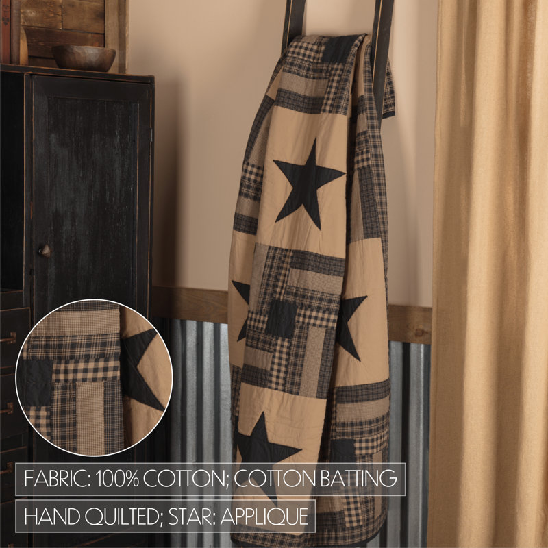 King Size Black and Tan Cotton Reversible Quilted Throw