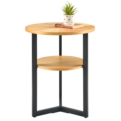 Wexford Collection Round Wood End Table with Storage Shelf, Modern Industrial Side Table with Metal Frame, Small Accent Table for Living Room, Bedroom and Small Spaces, Oak