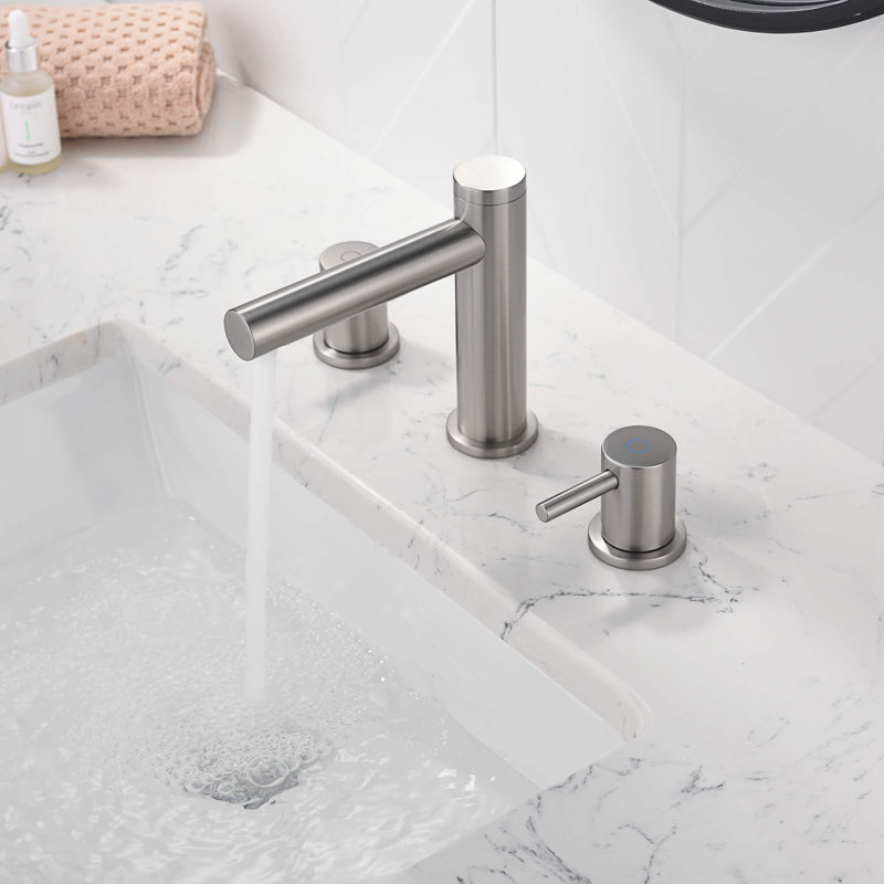 Circular 2-handle 8" Widespread Bathroom Faucet with Pop Up Drain, Brushed Nickel