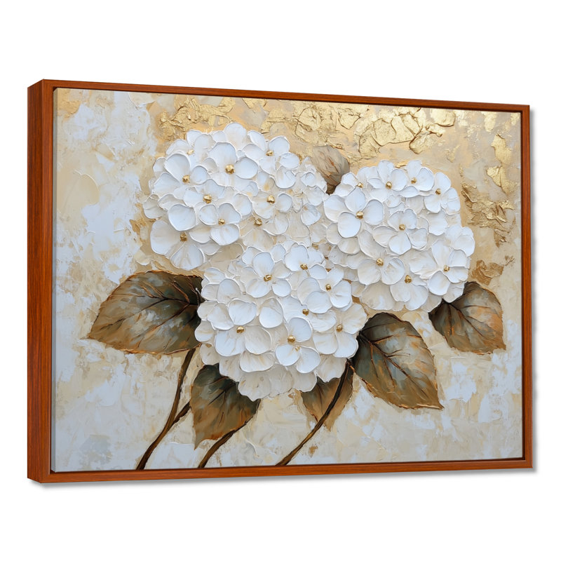 Harmonie d'hortensias dorés I - impression d'art d'hortensias, H 34 po x l 44 po, Brun
