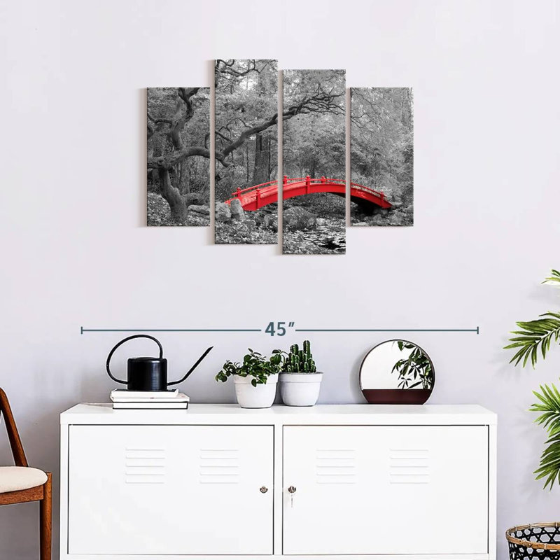 Pont de jardin japonais sur toile 4 pièces Pop, H 22 po x l 36 po x P 1 po