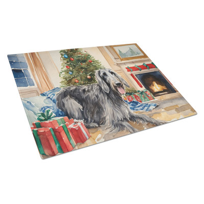 Grande planche à découper en verre Scottish Deerhound Cozy Christmas
