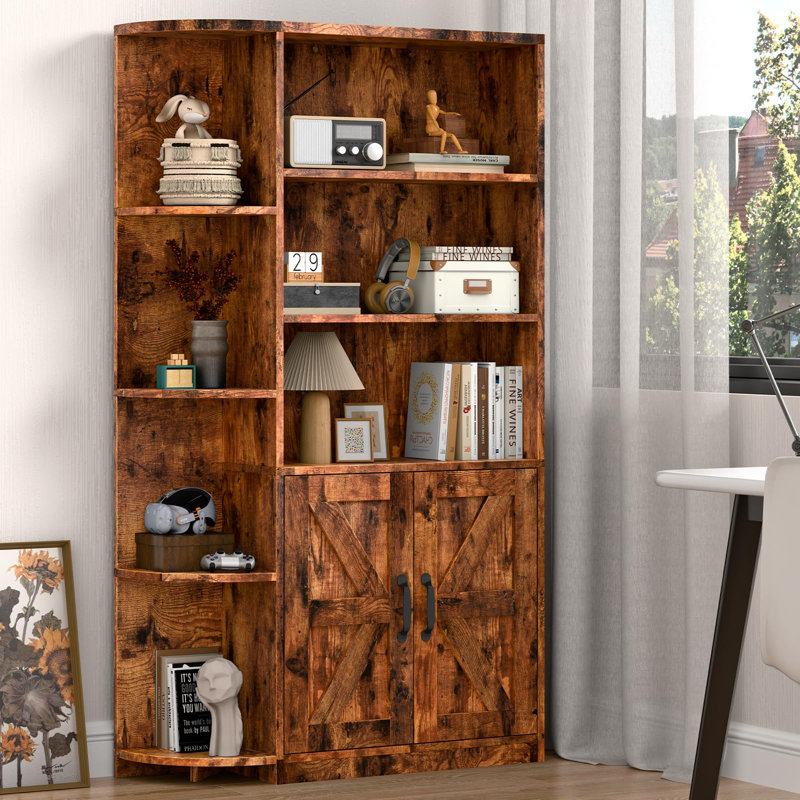 Bibliothèque avec bibliothèque d'angle et tablette réglable, Brun