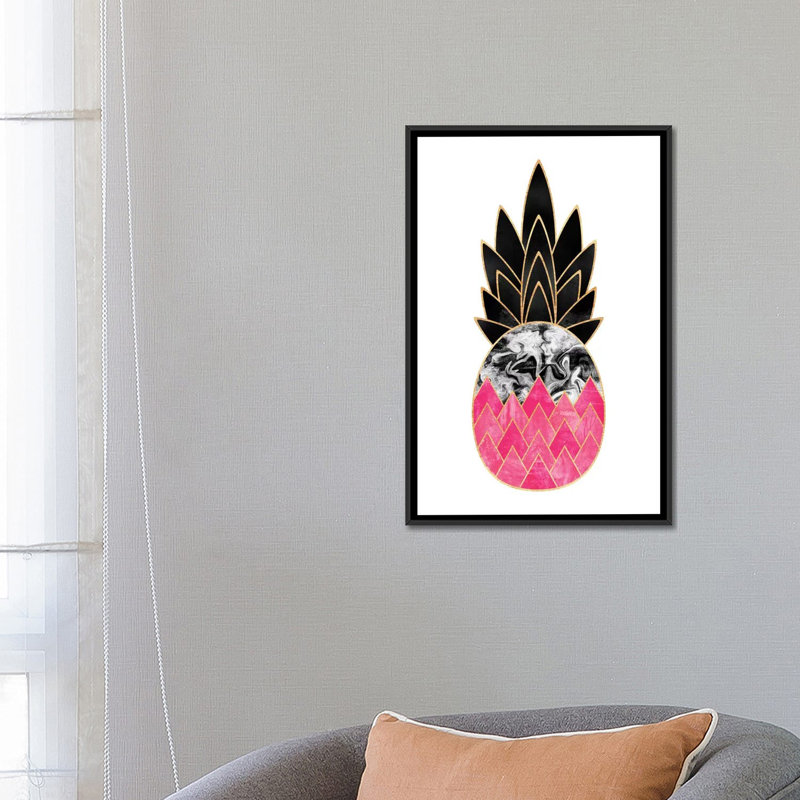 « précieux ananas ii », impression sur toile tendue, H 26 po x l 18 po x P 1,5 po, Pas de tapis, Toile avec cadre noir