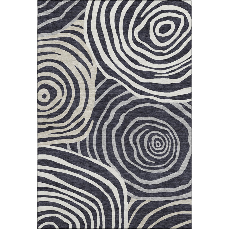 Premium Machine Washable Prisco Black Rug, Rectangle 5' x 7'6"