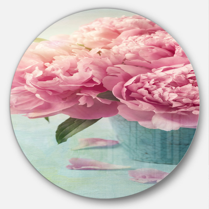 Pivoine rose dans un vase-impression d’art graphique, Métal, H 36 po x l 36 po x P 1 po