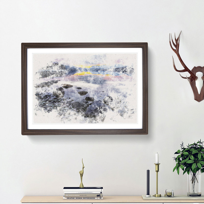 The Apgar Mountains in Montana - Picture Frame Painting Print, Black Framed, 36cm H x 48cm W x 2cm D