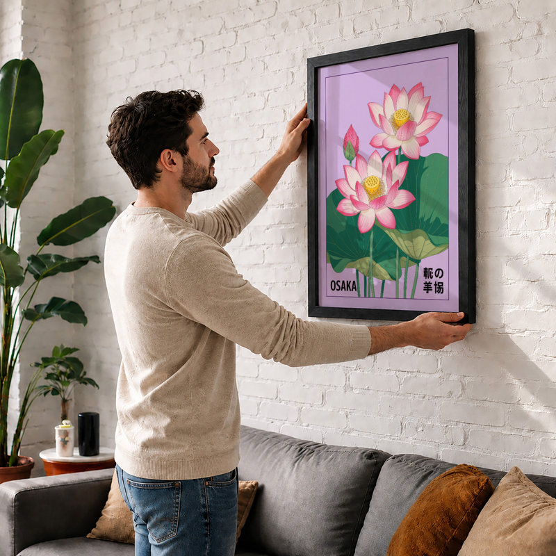 Osaka Lotus Japandi - Framed Print, A4 - 29.7 x 21.0 cm, White