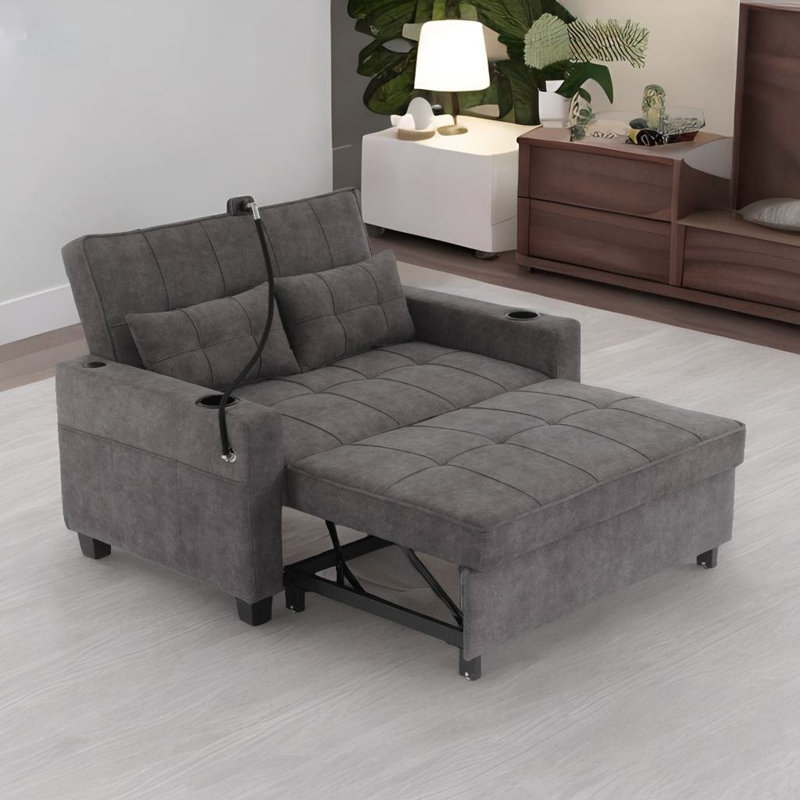 Evalisa Upholstered 64.08'' Sleeper Sofa, Dark Gray
