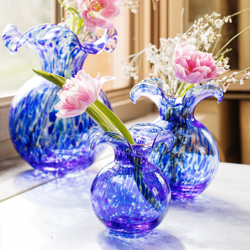 Cobalt Tortoiseshell Glass Hibiscus Bud Vase