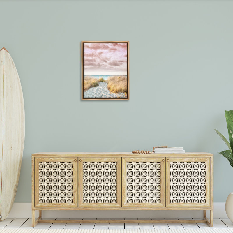 «Beach Path With Pink Sky Floater Frame» par Brooke T. Ryan sur toile, Cadre flottant orme Montalcino, H 31 po x l 25 po