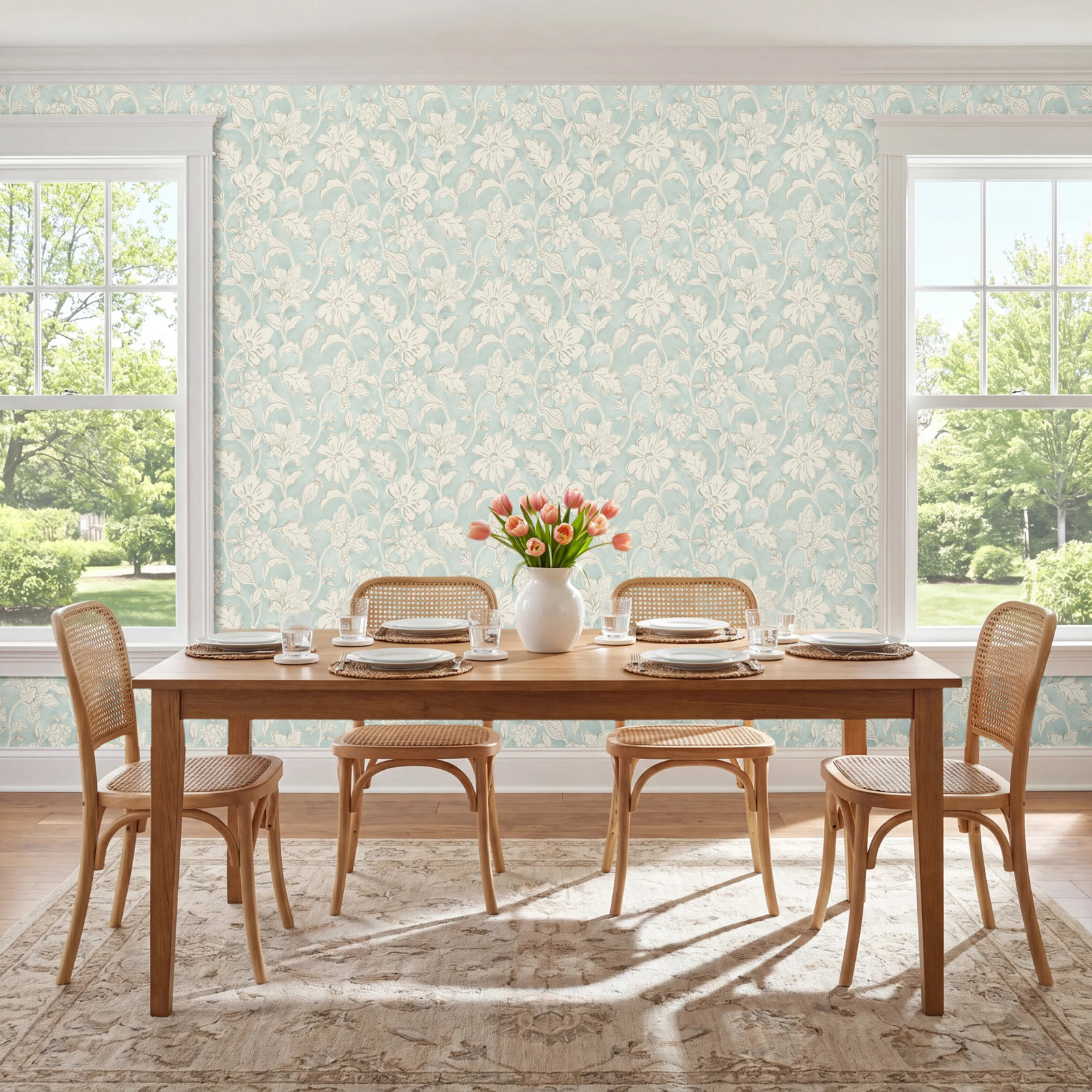 Chelsea Floral Wallpaper, Aqua