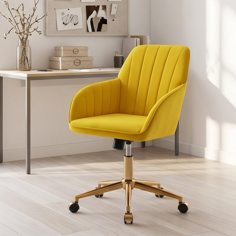 Adjustable Office Chair, Armchair, Swivel Chair With Metal Base, Gold, Yellow
