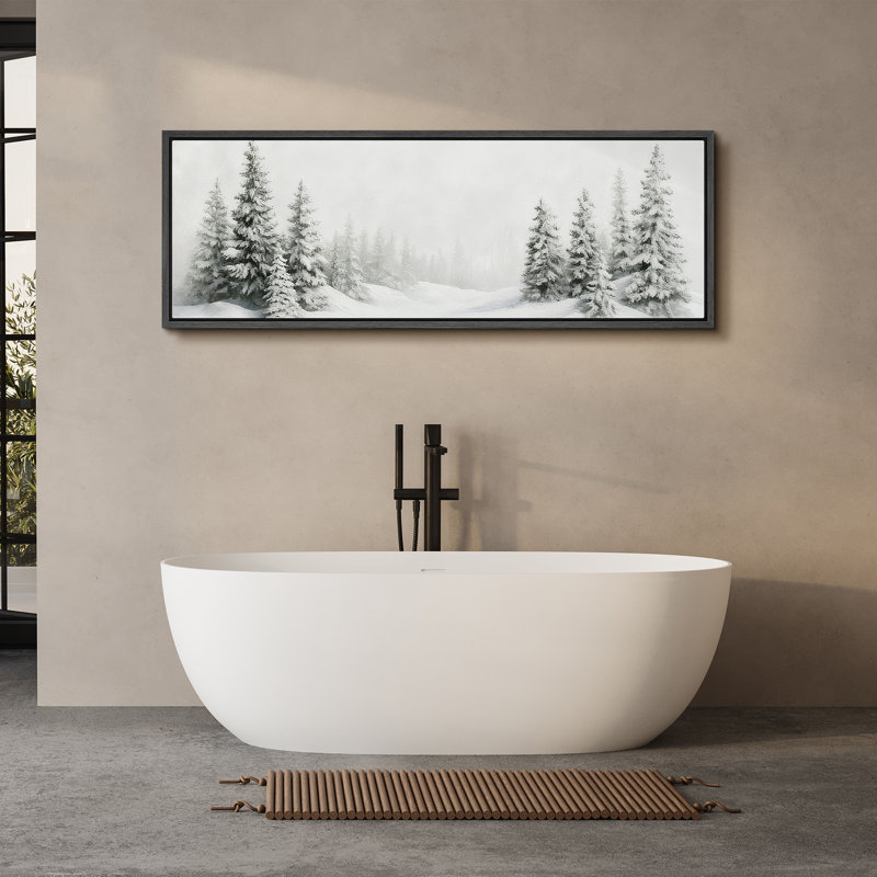 Grande impression sur toile encadrée, impression de paysage de forêt de pins pour l'hiver, Noir, H 20 po x l 60 po