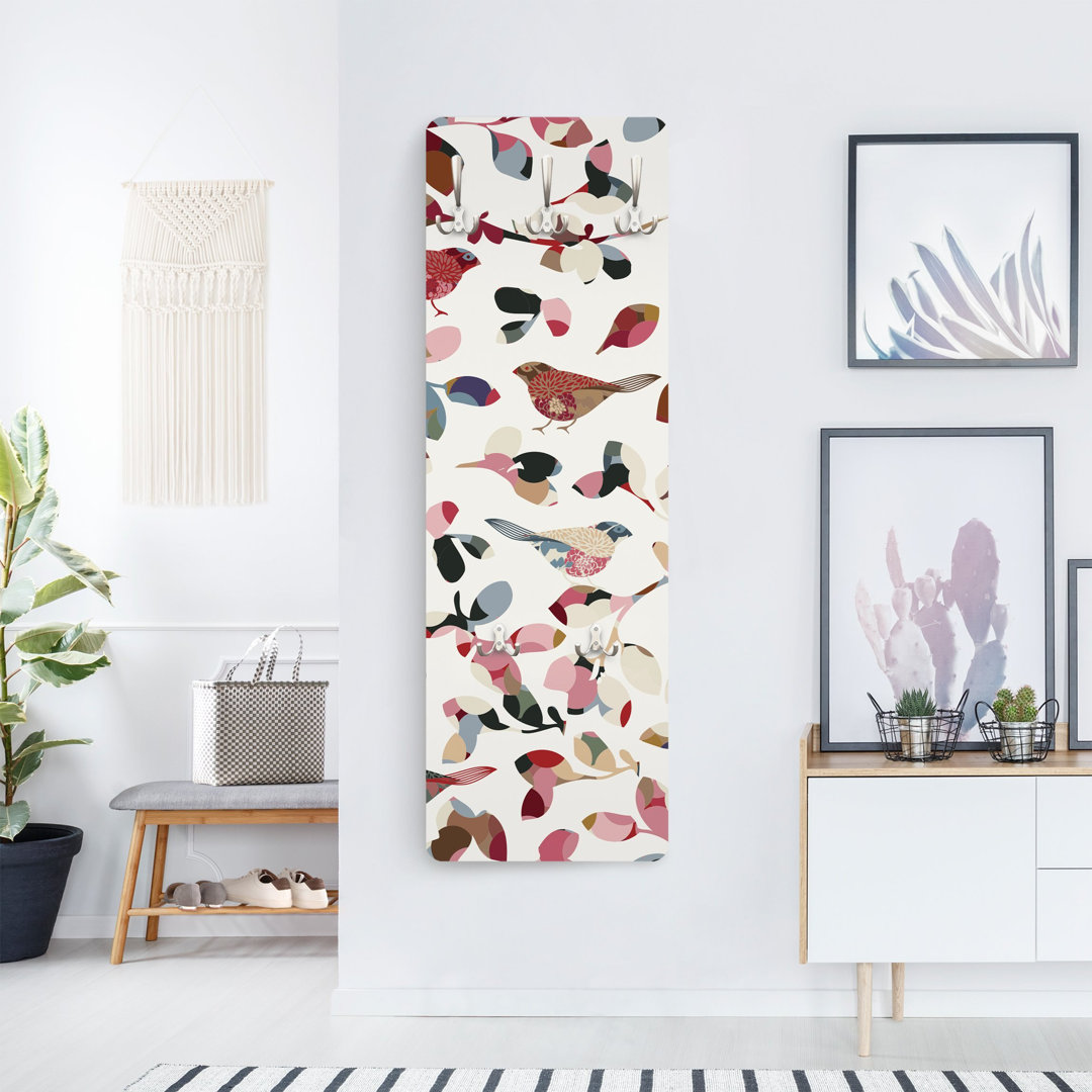 Chenery 5 - Hook Wall Mounted Coat Rack in White/Pink